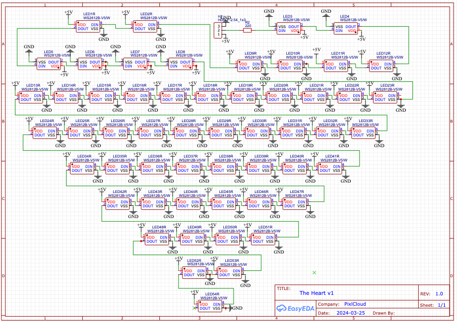 Digital schematic for the first heart PCB