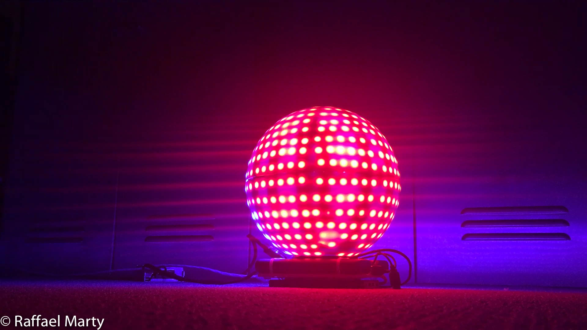 Finished orb lit in blue and white