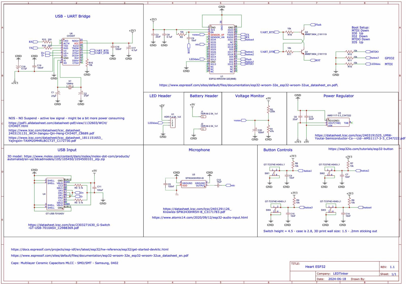 Hand-drawn heart necklace electronics schematic